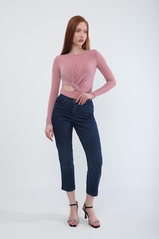 Blue White Kadın Beli Lastikli Likralı Esnek Jean Pantolon Koyu Mavi 34