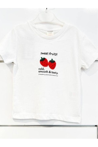 Cantoy Kız Çocuk Pamuklu Punch İşlemeli T-shirt-15119 Beyaz