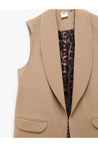 Koton Astarı Leopar Desenli Cepli Uzun Blazer Yelek Vizon 6sak20050uw Vizon