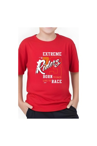 Panios Kids Extreme Riders Baskılı Erkek Çocuk Yuvarlak Yaka Kısa Kollu T-shirt Kırmızı