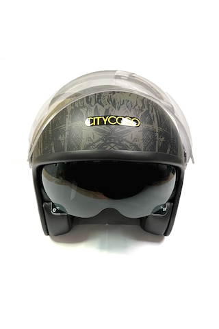 Citycoco Grafiti Desenli Çift Vizörlü Motosiklet Yarım Açık Kask