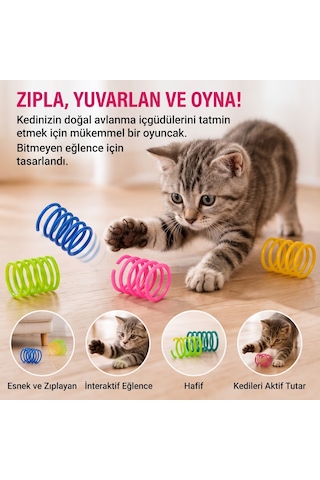 Bakgelal Renkli Spiral Yay Kedi Oyuncağı Seti 4'lü - Esnek Hareketli Eğlenceli Kedi Yay Oyun Seti - 9030911011810