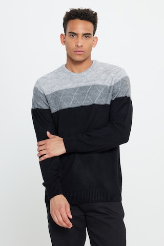AC&Co / Altınyıldız Classics Erkek Grı-sıyah Standart Fit Normal Kesim Bisiklet Yaka Colorblock Desenli Yünlü Triko Kazak Gri - Siyah