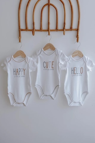 Lilabio %100 Organik Pamuk 3'lü Baskılı Kısa Kollu Bebek Body Beyaz