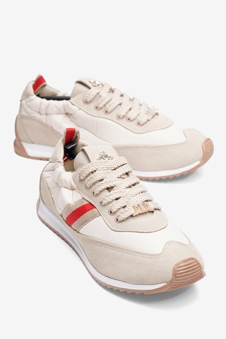 Mubiano Kadın Paraşüt Sneaker Süet Detaylı Taş Aksesuarlı Günlük Spor Ayakkabı Leya Bej