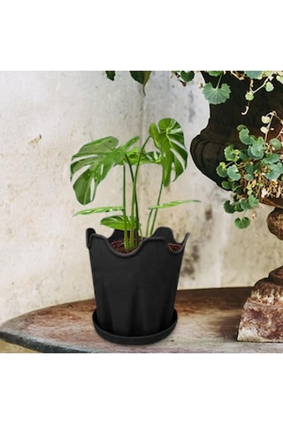 Pazly Tabanlı Suntek Siyah Silikon Saksı - Bitki Ve Çiçekler İçin