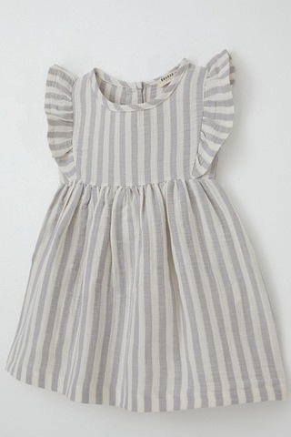 Breeze Kız Çocuk Elbise Arkası Düğme Detaylı Kol Kısmı Fırfırlı 3-8 Yaş, Ekru Ekru