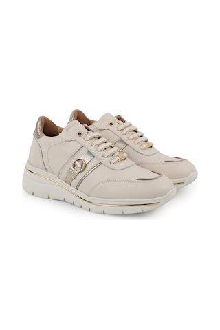 Mamma Mia Kadın Sneaker Bağcıklı Hakiki Deri Hafif Yastıklamalı Chunky Yürüyüş 26y-7110 Bej