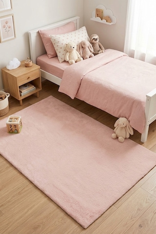 Pembe Post Peluş Kaymaz Taban Çocuk Odası Halısı Yumuşak Çocuk Halısı Yolluk Pembe Pembe