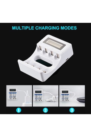 Xindoker Hızlı Şarjlı 4 Yuvalı Lcd Ekranlı Aa/aaa Pil Şarj Cihazı - Usb 2a