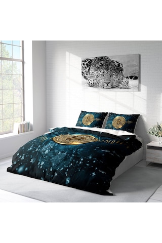 Monohome Bitcoin 3D Pamuk Saten Çift Kişilik Nevresim Takımı Çok Renkli