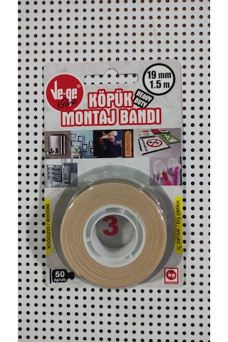 Ve-ge Köpük Montaj Bandı 19 Mm 1.5 Mm İç Ve Dış Ortam İçin 1 Adet