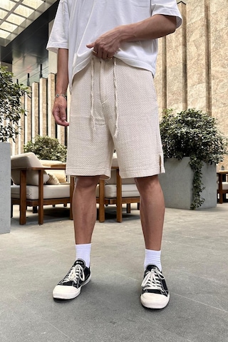 Krem Gofre 11 Keten Go Relaxed Fit Şort Krem