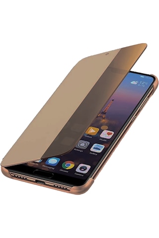 Huawei Mate 20 Lite Yarım Cam Kapaklı Kılıf Kahverengi