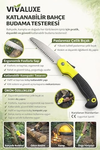 Budama Testeresi Fosforlu Sarı Ergonomik Sap Paslanmaz Çelik Bıçak Ağaç Dalı Ve Kamp Için El Testeresi