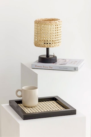 Rattan Hazeran Kare Tepsi Siyah-24x24 Cm %100 Doğal Hazeran