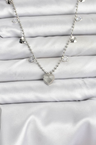 Zarif Boyunlar İçin Silver Pirinç Kalp Kadın Kolye Standart