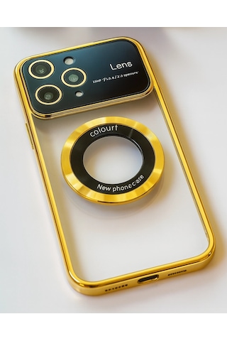 Apple Uyumlu iPhone 14 Pro Max Kılıf Kamera Korumalı Magsafe Colourl Gold