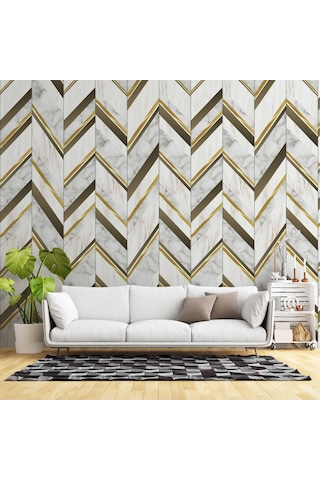 3 Boyutlu Mermer Ve Altin Desenli Duvar Kağıdı 1 M²