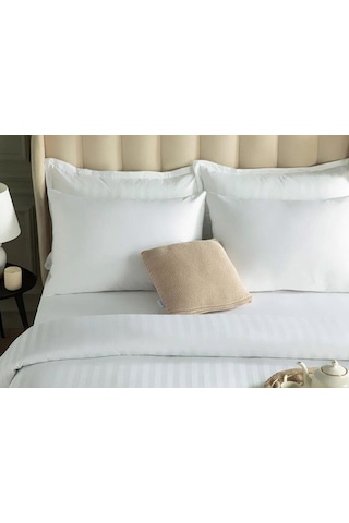 Çift Kişilik Çizgili Pamuk Saten Nevresim 220x230 King Size Mix & Match Otel Serisi Beyaz