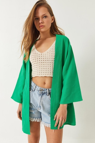 Shade Kadın Keten Dokulu Kısa Basic Kimono 60261496 - Yeşil
