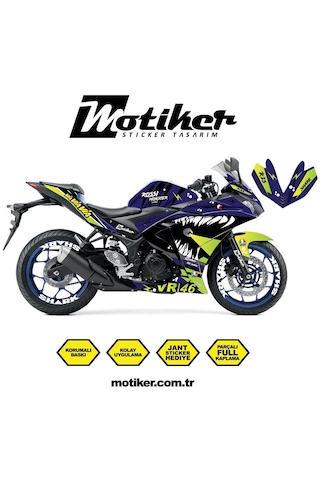 Yamaha Yzf R25 Rossi Köpek Balığı Shark Sticker Etiket Kaplama Modeli Lacivert