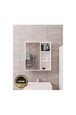 Dalin Tek Kapak Aynalı Banyo Dolabı Raflı Mdf Beyaz