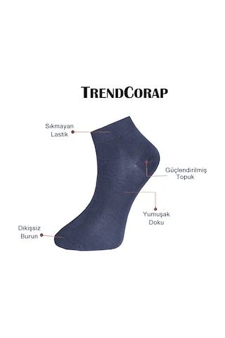 Trendcorap Premium 8'li Dikişsiz Bambu Erkek Spor Bilek Patik Çorap Siyah