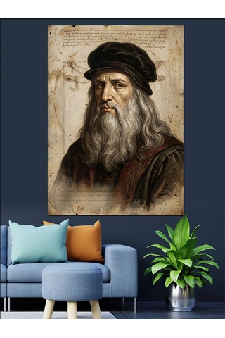 Leonardo Da Vinci Sanatsal Portre Çizimi Dekoratif Kanvas - Mdf Ahşap Tablo