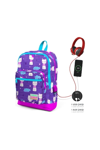 Coral High Kız Çocuk İlkokul Okul Çantası Seti Pembe Mor Kedi