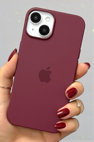 Iphone 13-14 Uyumlu Kılıf Logolu Lansman Soft Yumuşak Içi Kadife Silikon Kapak Bordo