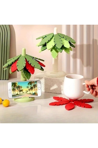 Brightnova Red Tree Five-piece Set Yaratıcı Ağaç Gövdesi Ve Yaprak 5 Parça Set Mutfak Dekorasyon Isıya Dayanıklı Anti Skal