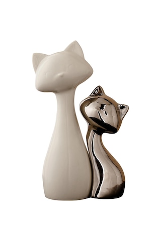 Homyl Şömine Masası Ofisi Için 2 Parça Kedi Heykeli Seramik Küçük
