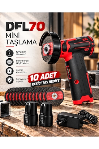 Dfl70 Mini Taşlama 12v 2.0ah Li-ıon Çift Akülü 76 Mm Kesici Disk 10 Adet Kesici Taş Hediyeli
