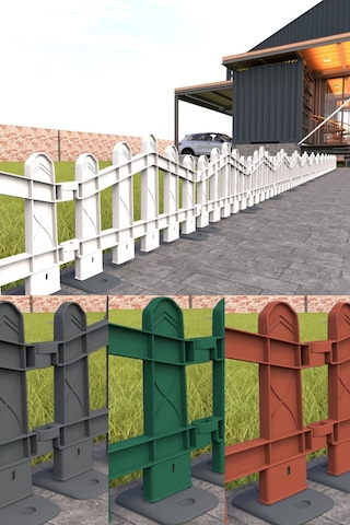 Dekoratif Plastik Alan Oluşturma Ve Bahçe Çiti 8 Adet Çit Y: 32 Cm / G: 4.4 M Sert Zemin Ayaklı - Yeşil