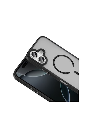 Vendas Apple Uyumlu iPhone 17 Kılıf M-safe Şarj Özellikli Mat Arka Yüzey Zore Sio Kapak + Hayalet Ekran Koruyucu Siyah