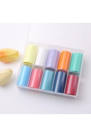 10lu Tırnak Süsleme Folyosu Pastel Düz Renkler Nail Art Transfer Folyo Wnf-229