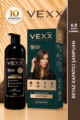 Vexx Professional Beyaz Kapatıcı Pratik Boya Şampuan Koyu Kumral 6.0 Amonyaksız Formül 300 Ml.