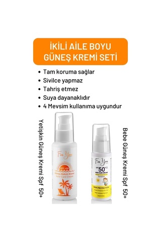 Güneş Aile Set Orijinal Boy Yetişkin Ve Çocuk Güneş Kremi Koruyucu Bakım Seti +50 Spf 2ürün