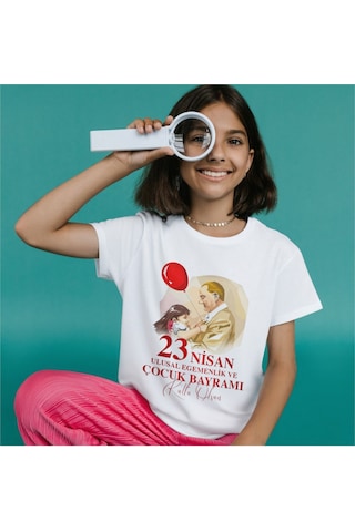 Alpşan Ticaret 23 Nisan Bayram Baskılı Çocuk Tshirt 46 Beyaz