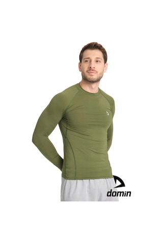 Hnc Sport Erkek Uzun Kol Yeşil Olive Fit Toparlayıcı Compression Spor Body Tshirt