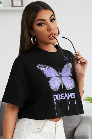 Unisex Dream Butterfly Tasarım Tshirt Siyah