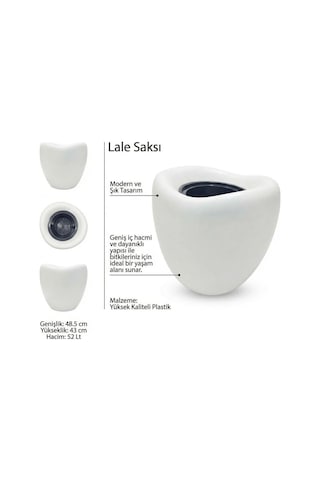 Omnipazar So-lle Lale Saksı Dekoratif Modern Plastik İç Kovalı 52 Litre Beyaz