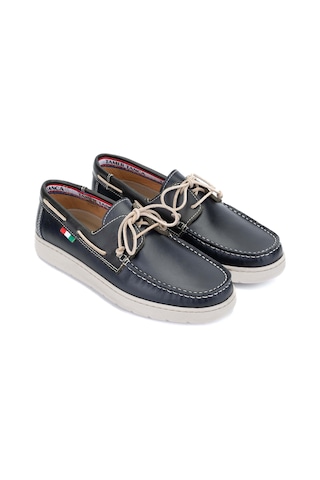 Tamer Tanca Erkek Hakiki Deri Lacivert/yeşil Casual Ayakkabı 496 B3495 Erk Ayk Y24 Navy/green Lacivert - Yeşil