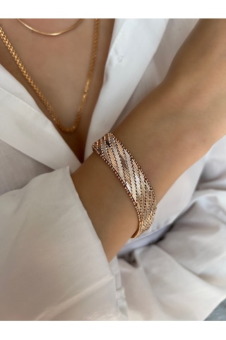 Trabzo Bileklik Kalın Ezme Yassı Model Çelik Kararmaz Xuping Vip S Rose Gold