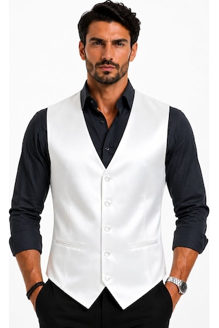 Mentor Regalo Erkek Yelek V Yaka Beyaz Saten Damatlık İçin Uygun 50310