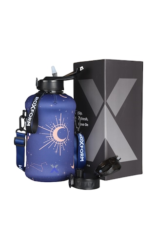 Roxform Suluk Matara 2200 Ml, Premium Pp Malzeme, Sağlıklı Bpa & Bps İçermez, Kılıflı, Çift Kapaklı, Koku Yapmaz, Sızdırmaz Ve Dayanıklı, Lacivert Ay Kılıf, Siyah Siyah, Lacivert Ay Kılıf