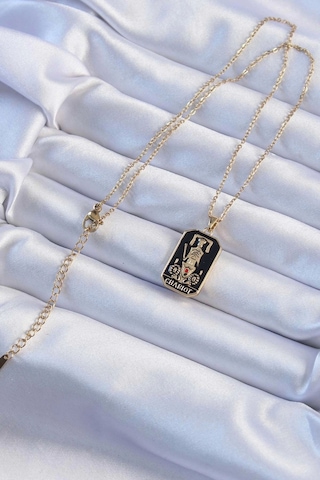 316l Çelik Zincir Altın Renk Siyah Mineli Tarot Kolye