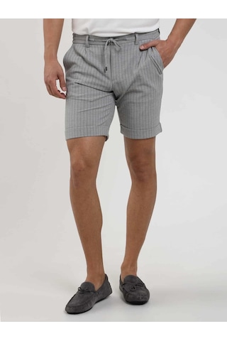 Dufy Gri Erkek Slim Fit Çizgili Casual Short - 104668-Gri