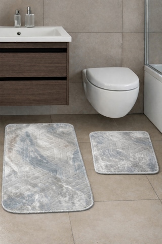 Kaymaz Tabanlı 2 Li Banyo Paspas Seti Yıkanabilir, Su Emici, Toz & Leke Tutmaz Oval Klozet Takımı Kahverengi - Siyah